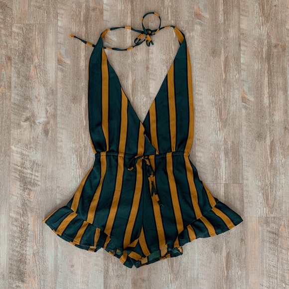 Green and Mustard Striped Romper - Picture 2 of 4